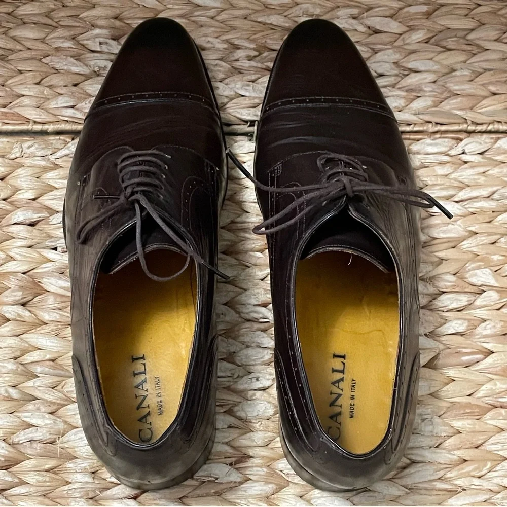 Canali Shoes Mens Size 43 1/2 Captoe Oxblood Dress‎ Made in Italy
